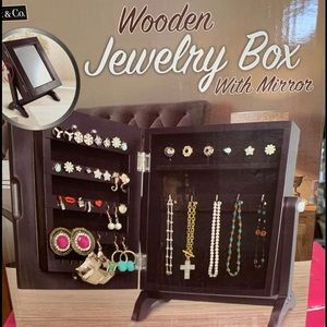 Wooden Jewelry Box W/ Mirror